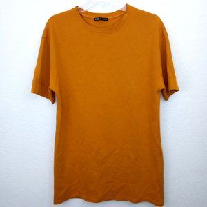 Zara Mustard Yellow Rolled Sleeve T Shirt Dress